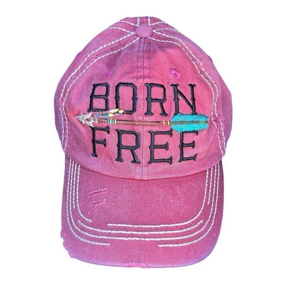 Born Free Accessories - PINK Born Free Women's Distressed Baseball Cap Adjustable Arrow Back